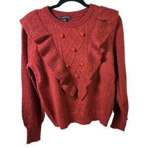 Adrienne Vittadini Red Ruffle Sweater NWT